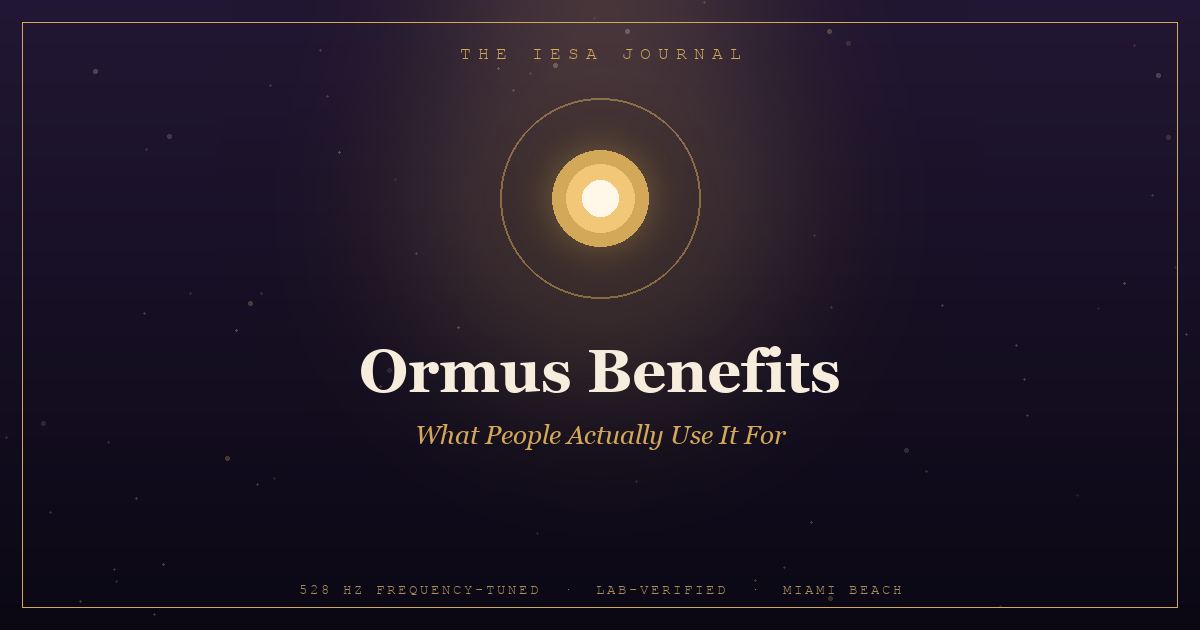 Radiant golden orb on a cosmic-dark background — cover for "Ormus Benefits: What People Actually Use It For"